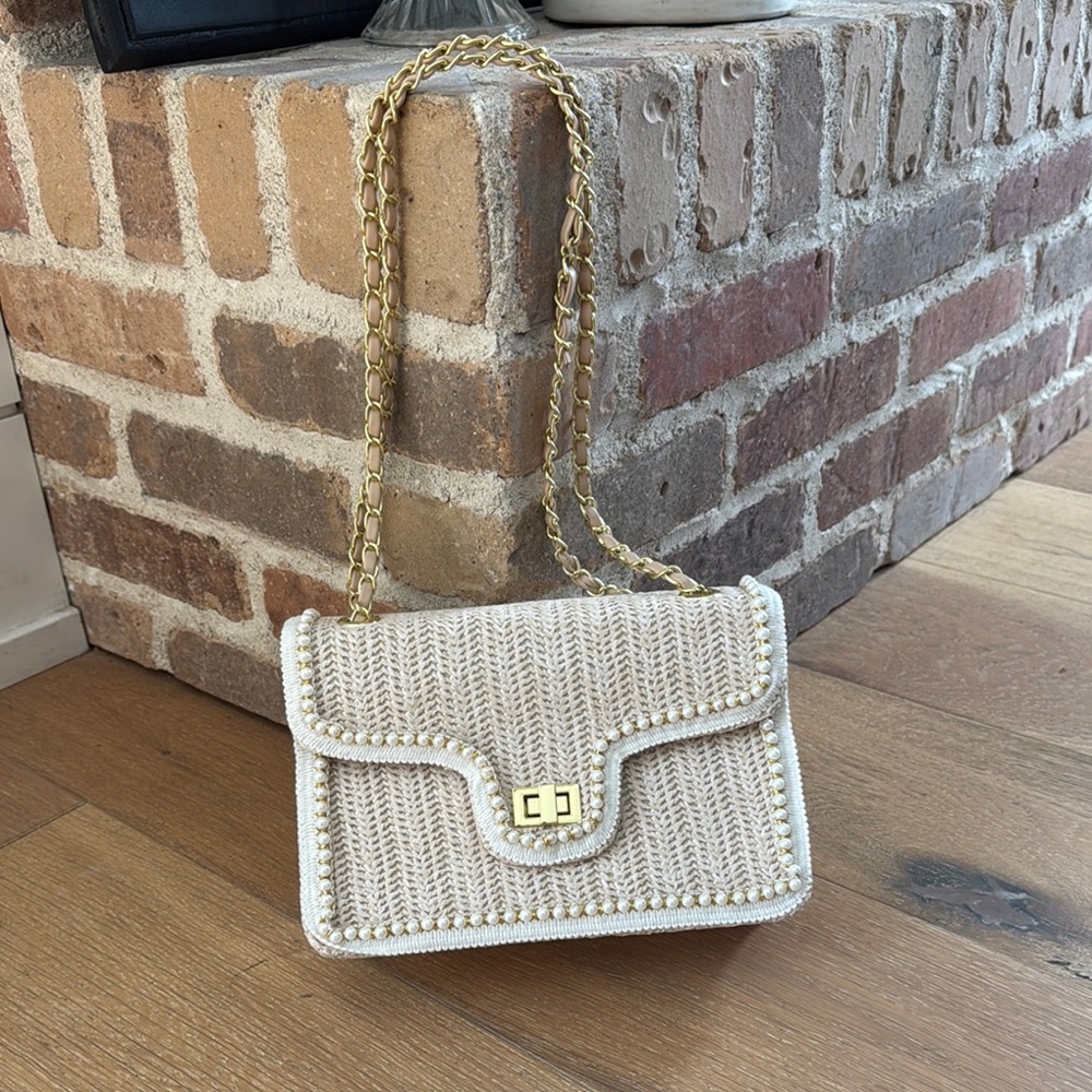 Elegant Cream Woven Chain Bag